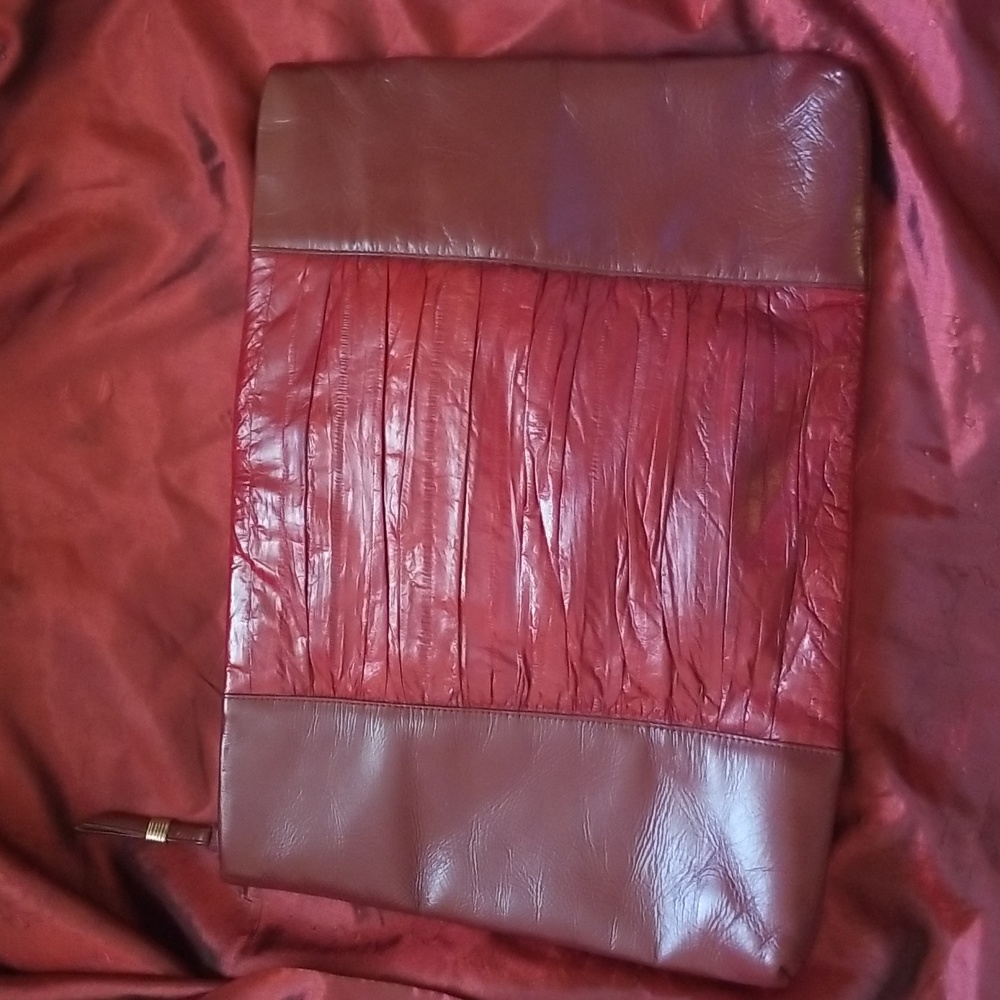 Large Eel Skin Leather Clutch Bag Unique Vintage